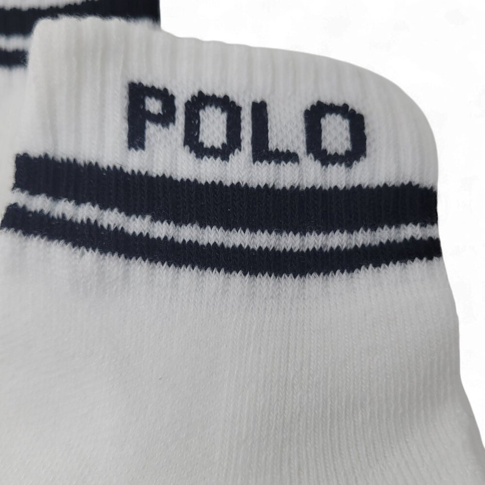 Polo Ralph Lauren Women's 6 Pair Quarter Ankle Socks White Black SpellOut Pony 4 - Picture 4 of 8